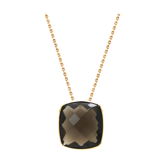 Tresor Collection - 18K Yellow Gold Necklace With Smokey Quartz Square Cushion