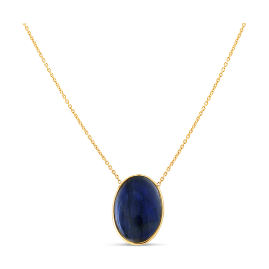 Labradorite Smooth Oval Necklace In 18k Yellow Gold