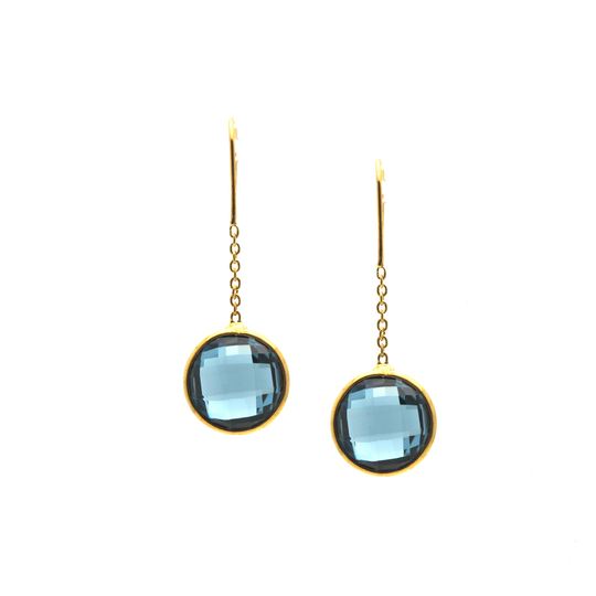 18K Yellow Gold Earring With Blue Topaz Round