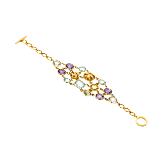 Tresor Collection - Multi-Color Stones & Diamond Bracelet in 18k Yellow Gold