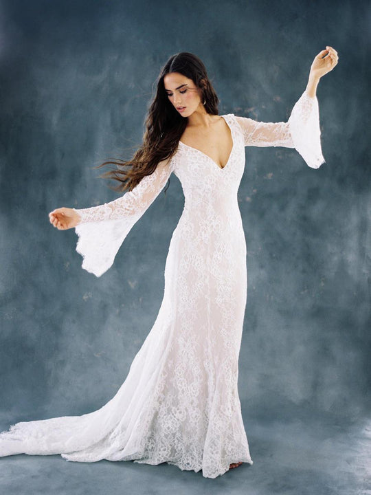 Wilderly Bride by Allure Bridals - F108 Long Bell Sleeve Bridal Gown In White and Neutral