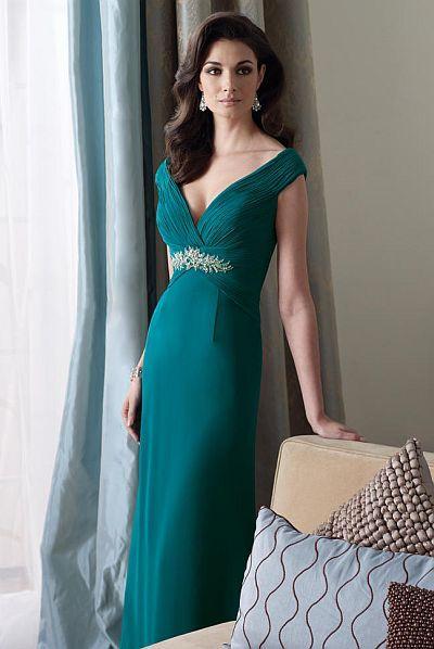 Montage - 212951 Ruched Sleeveless V-Neck Dress in Green
