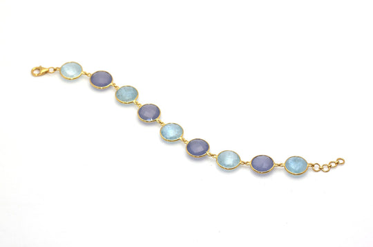 18k Yellow Gold Bracelet With Aquamarine & Calcidony