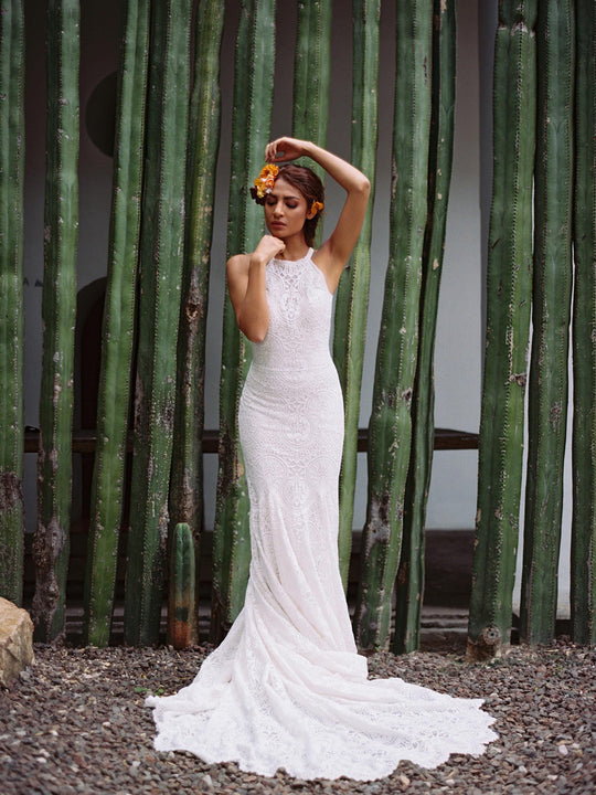 Wilderly Bride by Allure Bridals - F147 Halter Neck Lace Bridal Dress In White