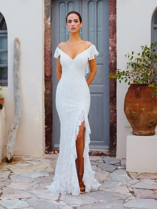 Wilderly Bride by Allure Bridals - F175 Lace Off-Shoulder Trumpet Gown In White and Neutral