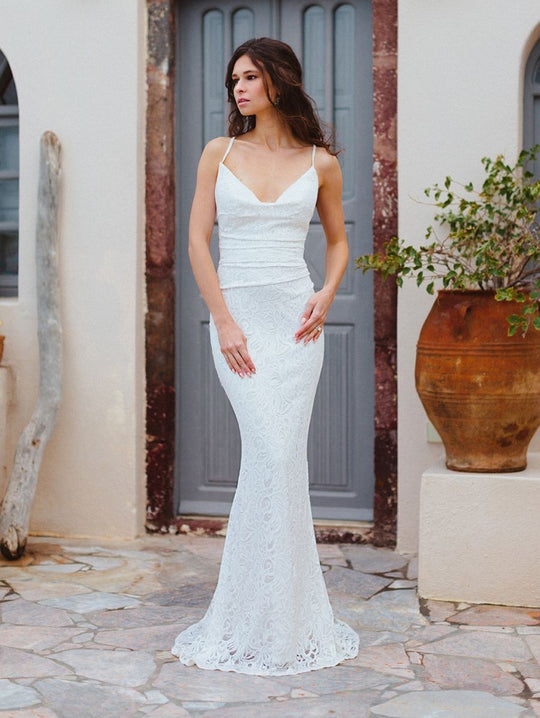 Wilderly Bride by Allure Bridals - F176 Lace V-neck Dress With Train In White and Neutral
