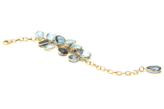 18k Yellow Gold Petal Bracelet in Sky Blue, Swiss and London Blue Topaz