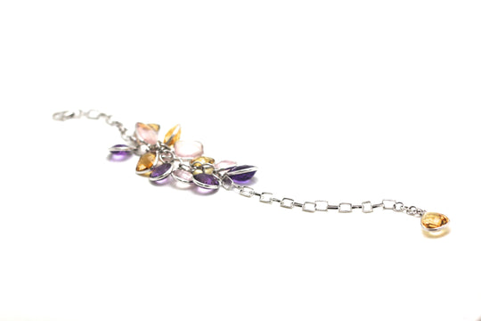 14k Yellow Gold Petal Bracelet in Multicolor Quartz