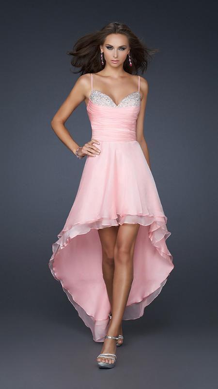Embellished Sweetheart Bust Ruched Hi-Low Evening Dress 17141 in Pink