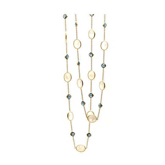 Tresor Collection - Rainbow Moonstone & London Blue Topaz Long Necklace In 18k Yellow Gold
