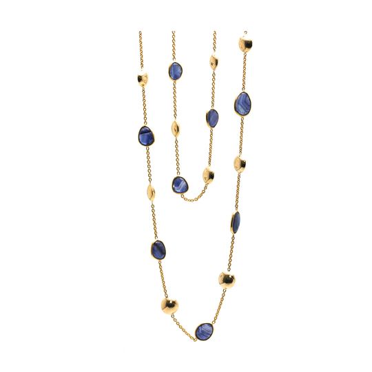 Blue Sapphire Long Station Necklace in 18k Yellow Gold