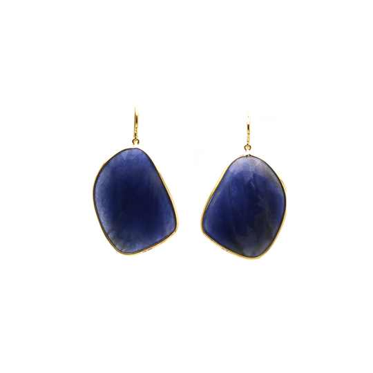 18kt Yellow Gold Earring With Blue Corundum