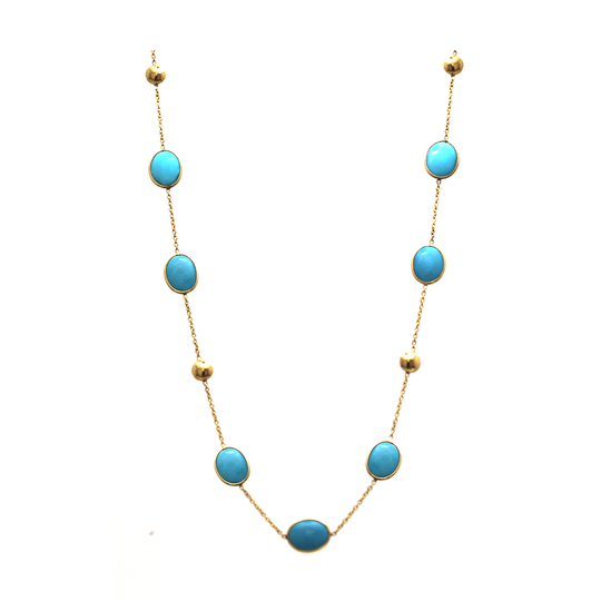 Turquoise Long Station Necklace In 18K Yellow Gold