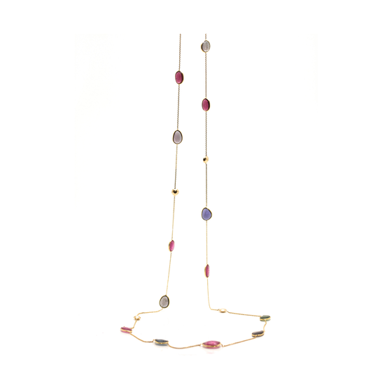 Multicolor Tourmaline Long Station Necklace in 18k Yellow Gold