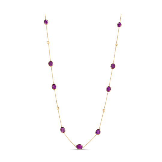 Amethyst Flat Stone Long Necklace In 18K Yellow Gold