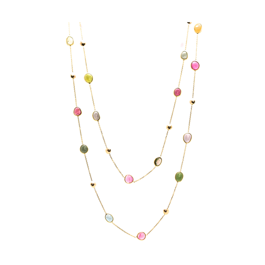 Multicolor Tourmaline Long Station Necklace in 18k Yellow Gold
