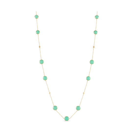 Tresor Collection - Gemstone Long Station Necklace In 18K Yellow Gold Crysophrase