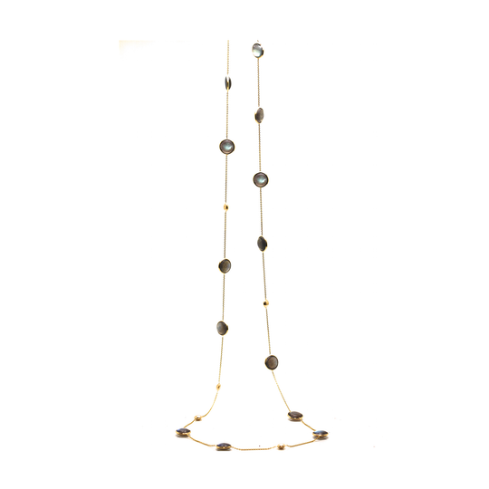 Labradorite Long Station Necklace In 18K Yellow Gold