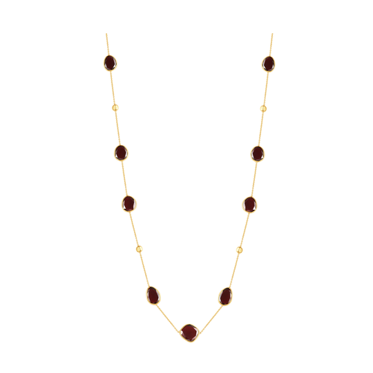 18k Yellow Gold Long Lente Necklace With Garnet