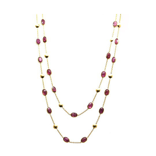 18k Yellow Gold Long Lente Necklace With Ruby