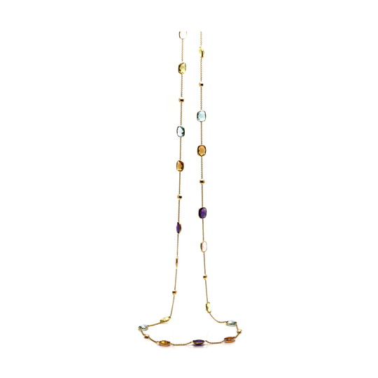 Multicolor Stones Long Necklace in 18K Yellow Gold
