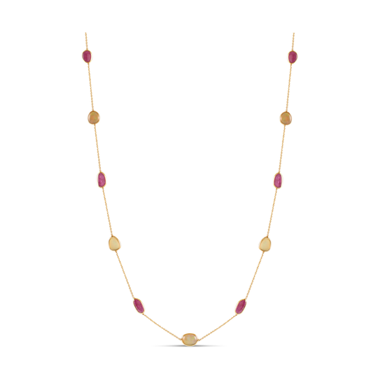 Opal & Ruby Necklace In 18K Yellow Gold