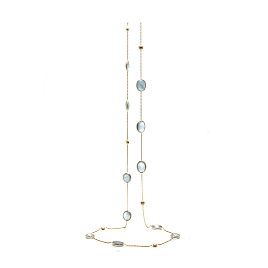 Aquamarine Oval Long Necklace in 18k Yellow Gold