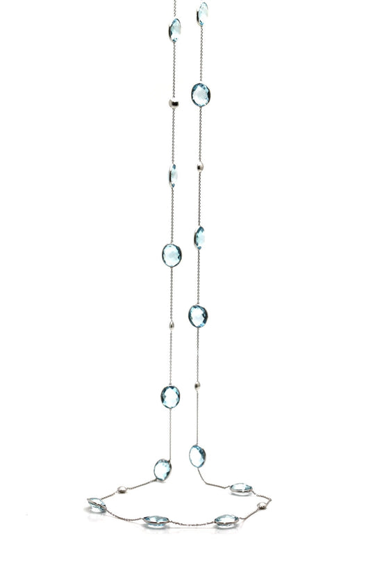 Aquamarine Oval Long Necklace in 18k White Gold