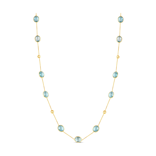 Sky Blue Topaz Oval Long Necklace in 18k Yellow Gold