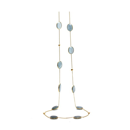 Aquamarine Oval Long Necklace In 18K Yellow Gold