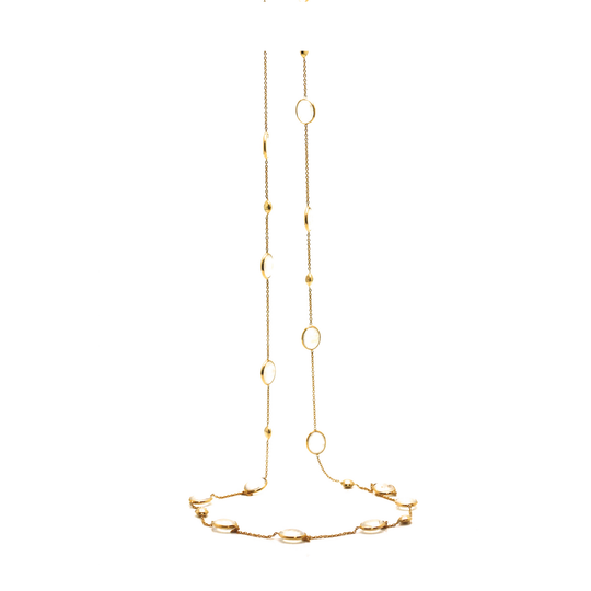 Rainbow Moonstone Oval Long Necklace in 18k Yellow Gold