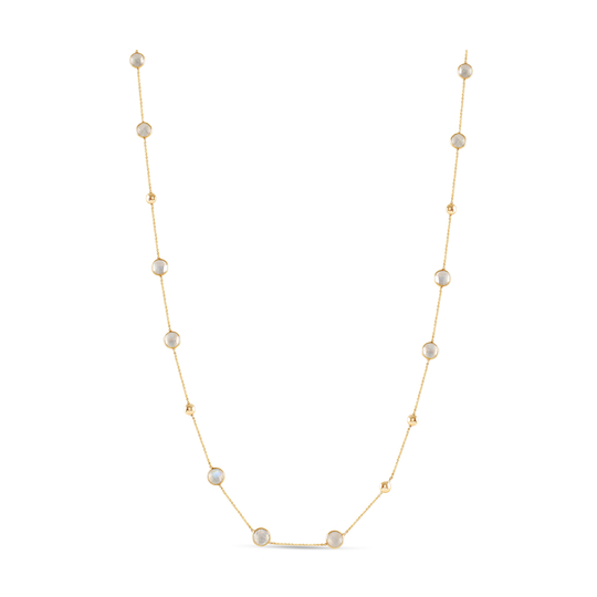 Rainbow Moonstone Smooth Oval Long Necklace In 18k Yellow Gold