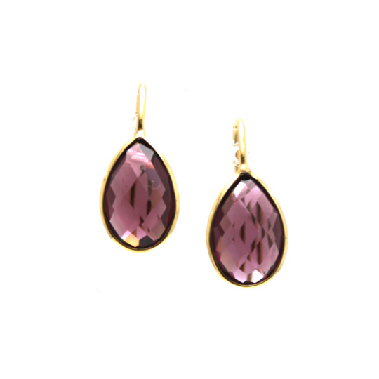 Rhodolite Garnet Simple Pear Dangle Earrings in 18YK