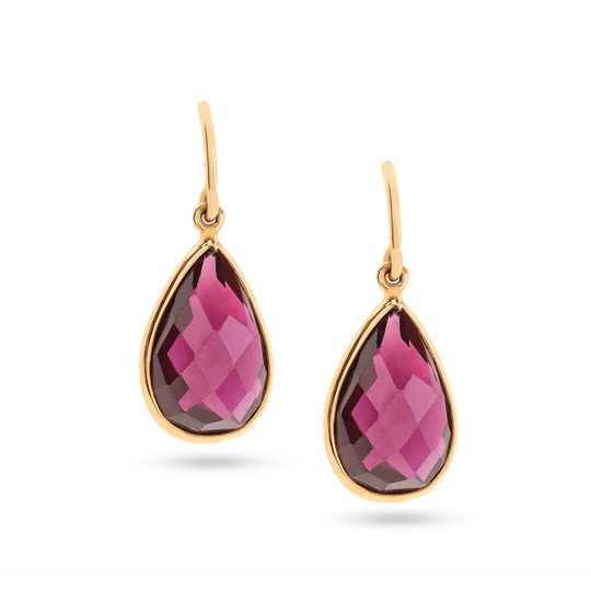 Tresor Collection - Rhodolite Garnet Simple Pear Dangle Earrings in 18K Yellow Gold