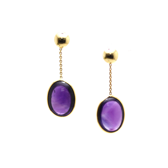 Amethyst Smooth Oval Earring In 18K Yellow Gold