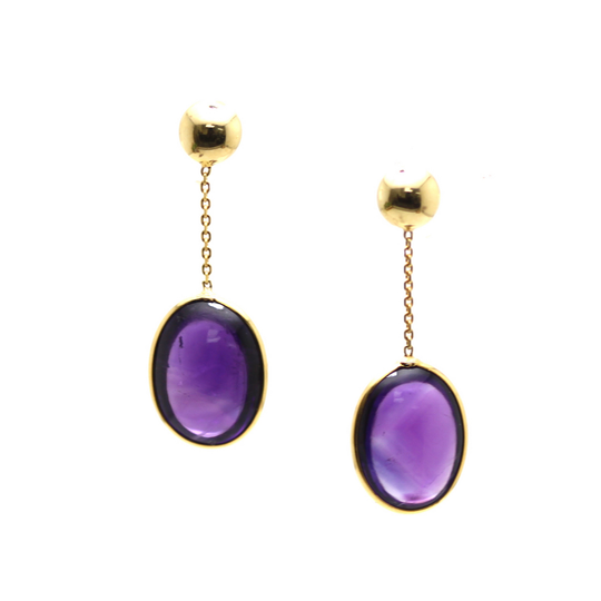 Tresor Collection - Amethyst Smooth Oval Earring In 18K Yellow Gold
