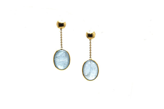 Aquamarine Smooth Oval Earring In 18K Yellow Gold
