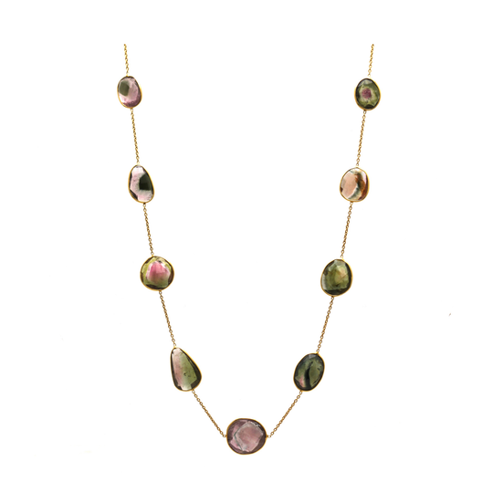 Watermelon Tourmaline Necklace In 18K Yellow Gold