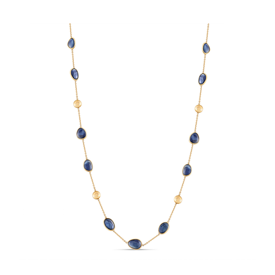 Blue Sapphire with gold lente accent Necklace In 18K Yellow Gold