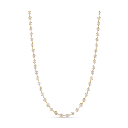 Rainbow MoonStone Round Necklace In 18K Yellow Gold