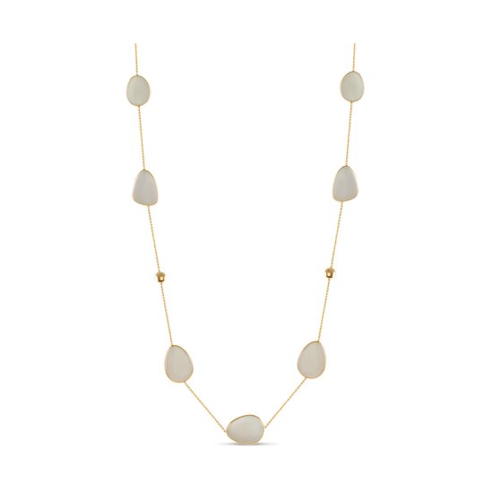 White MoonStone Necklace In 18K Yellow Gold