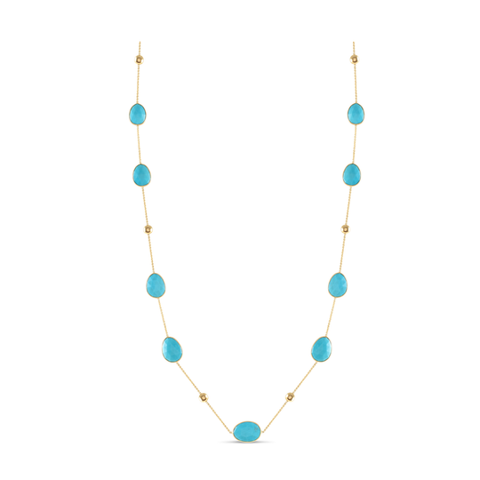 Tresor Collection - Gemstone Long Station Necklace In 18k Yellow Gold Turquoise