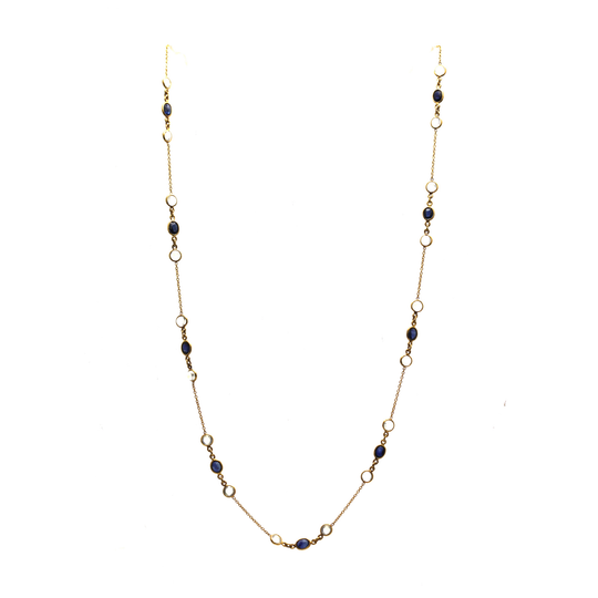 Blue Sapphire & Rainbow Moonstone Necklace In 18K Yellow Gold