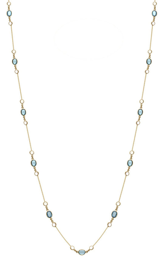 Rainbow Moonstone & Blue Topaz Necklace in 18k Yellow Gold