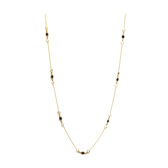 Rainbow Moonstone & Blue Sapphire Necklace In 18k Yellow Gold
