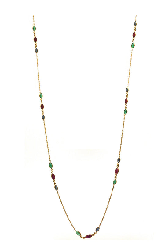 Emerald Ruby Sapphire Marquise Necklace in 18k YG