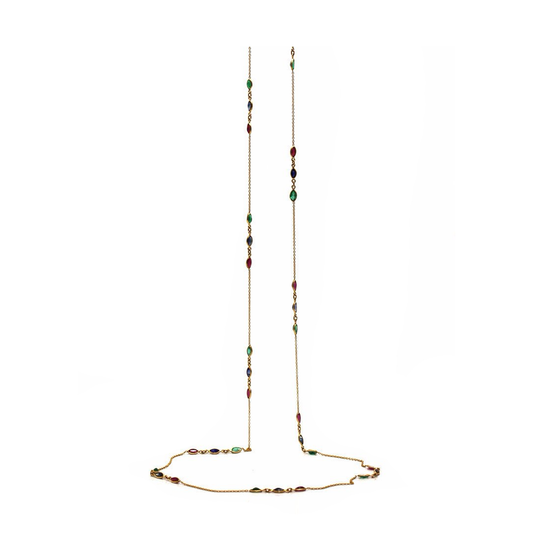 Multicolor Stones Long Necklace In 18K Yellow Gold