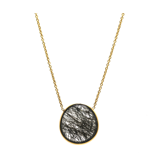 Black Rutile Necklace In 18K Yellow Gold