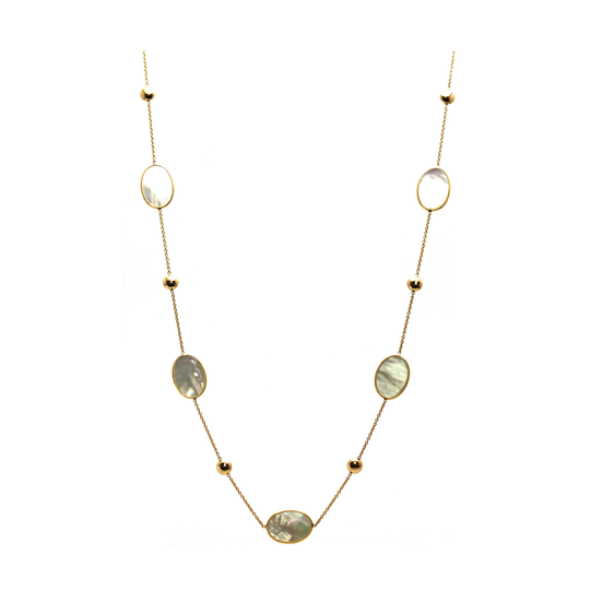 Pearl Flat Oval Long Necklace in 18k Yellow Gold