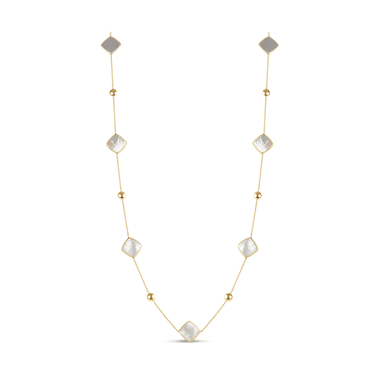 Tresor Collection - Pearl Flat Square Long Necklace in 18k Yellow Gold